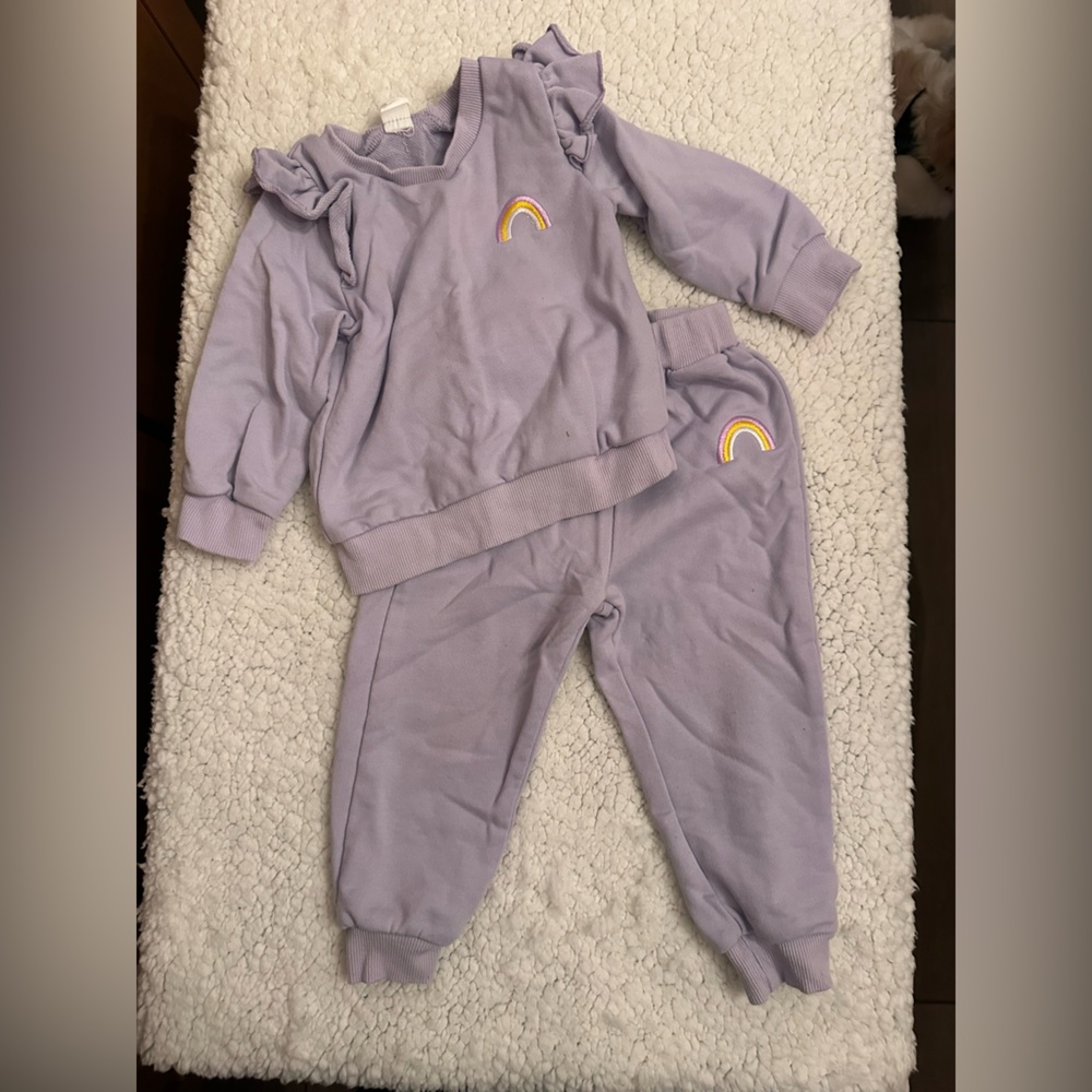SHEIN Lavender Kids Matching Set with Rainbow Detail